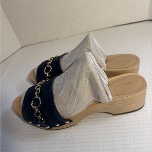 Ann Taylor Night Sky Blue Chain Leather Mules Clog Sides 8.5